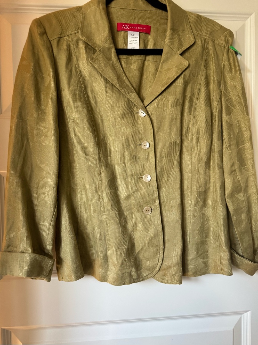 Anne Klein Olive-Shimmer Textured Notch Collar Blazer